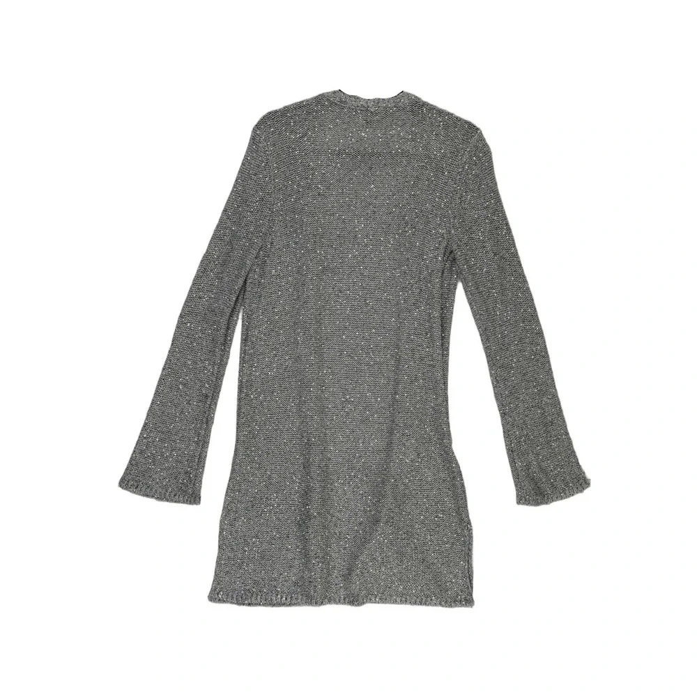White House Black Market Cardigan Sweater Womens Size Medium Silver Sparkle Bell